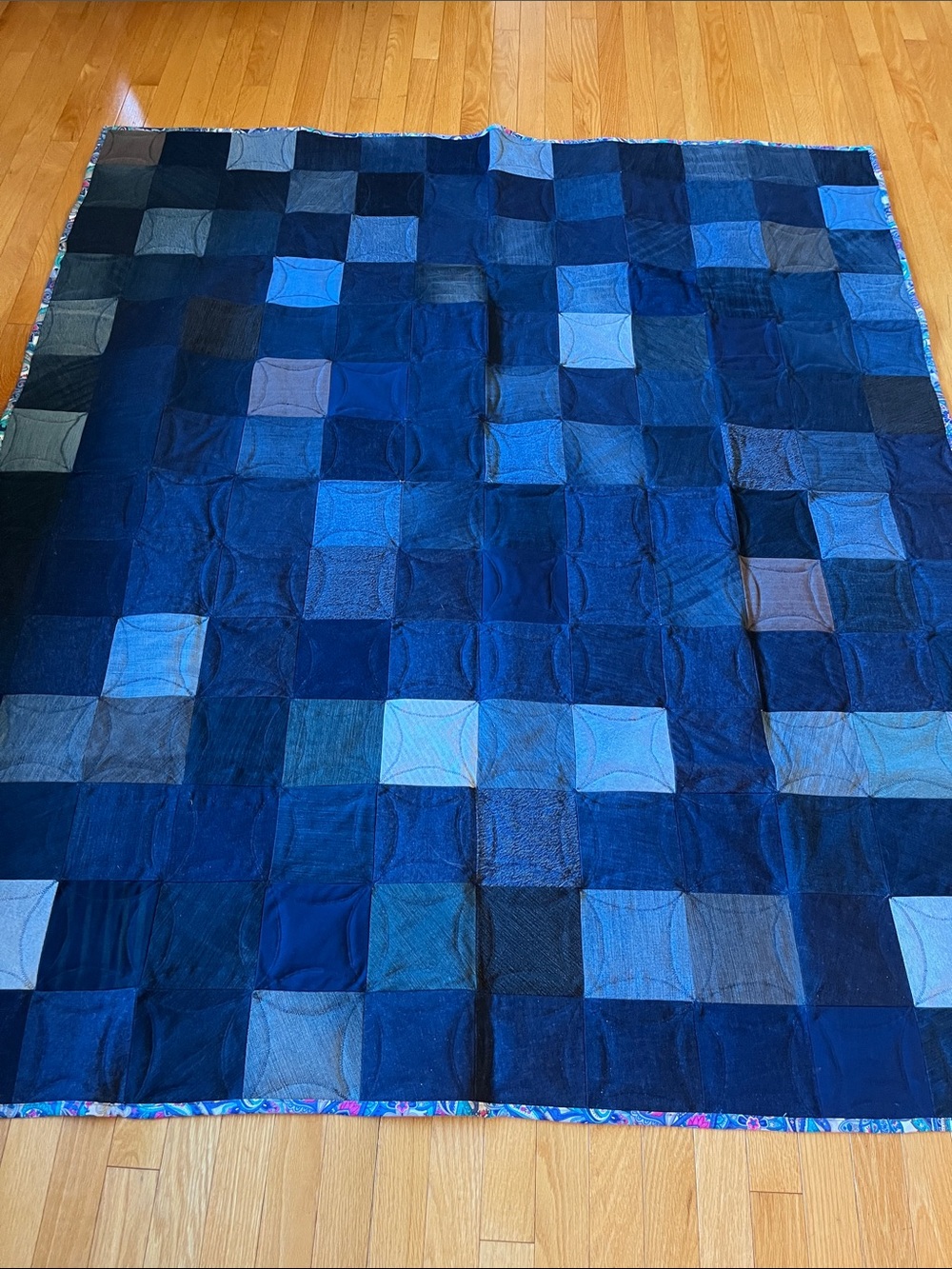 Handmade Multicolor Patchwork Cathedral Window Quilt 
Denim
Reversible - Picture 9 of 10
